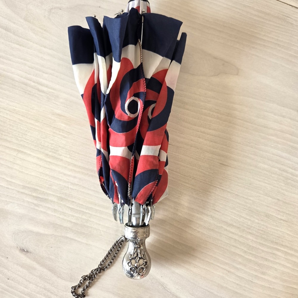 Vintage Brevetatto Tic Tac Metal Handle Nautical Design Umbrella w/Case 70s-90s